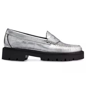 G.H. Bass Originals Women's Super Lug Loafer Flats in Silver Croc
